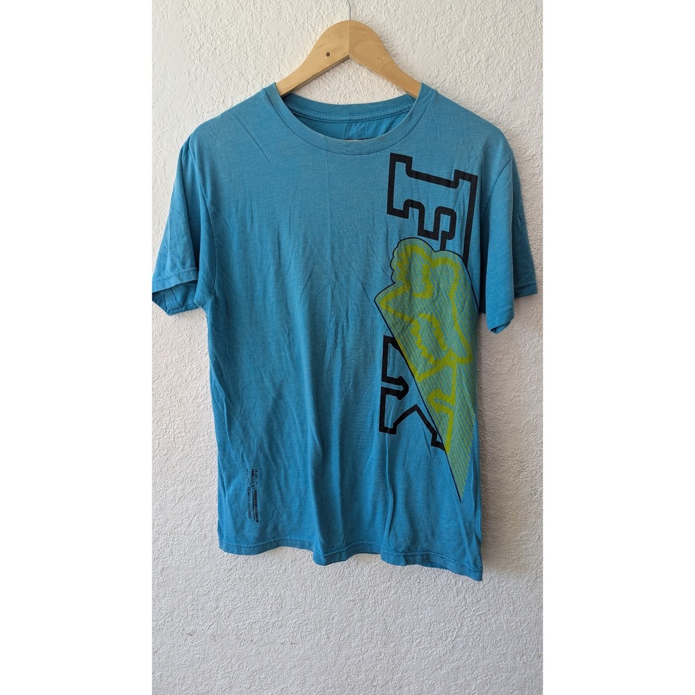 Y2k Fox Racing Mens Blue Heathered Graphic T-Shirt Side Logo Medium